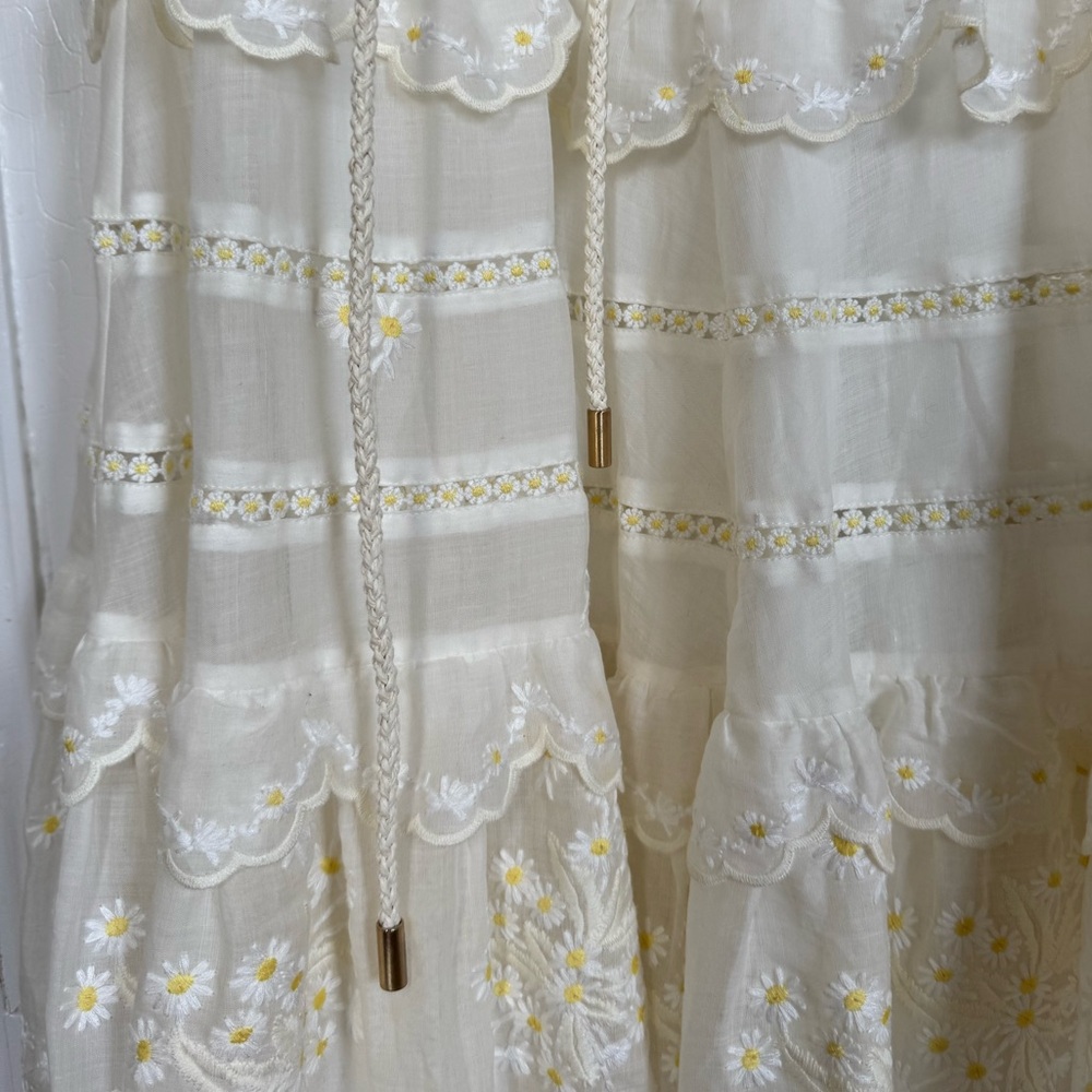 Zimmermann Acacia Tiered Embroidered Eyelet Yellow Flower Cream Midi Dress NEW - Picture 6 of 16